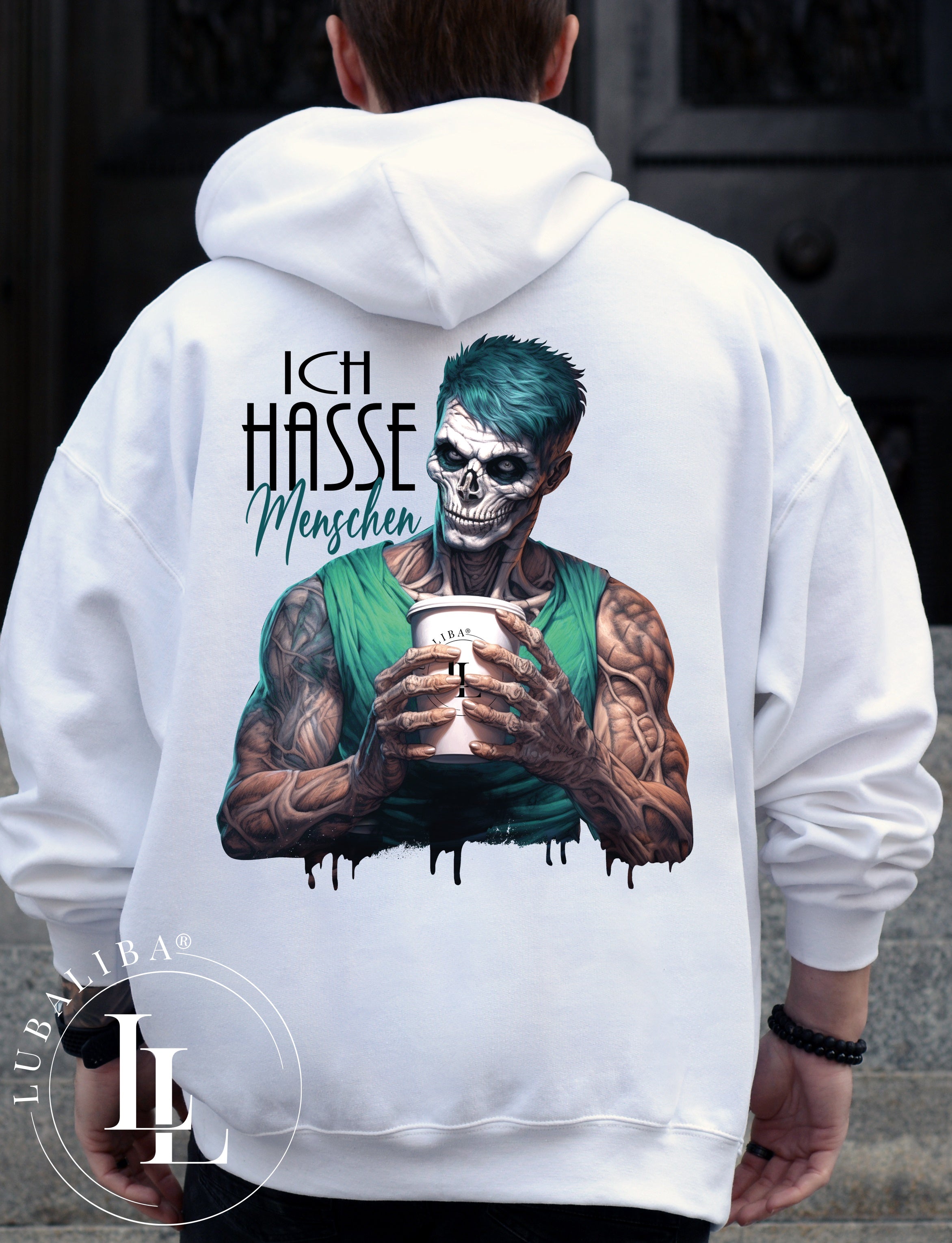 UNISEX HOODIE Weiß " ICH HASSE MENSCHEN "